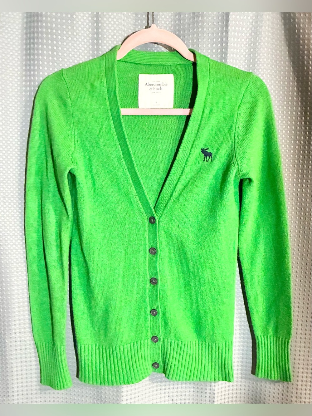 Abercrombie & Fitch Green V-Neck Cardigan Sweater M Button Down 90S Y2K Trendy